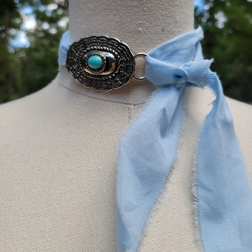 Faux Tilly Turquoise Concho & Faux Silver Slide for Twilly - Picture 4 of 9